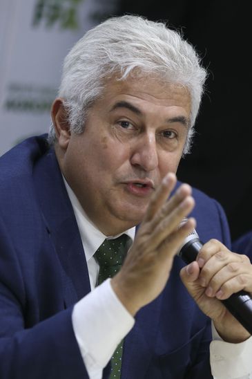 O ministro da Ciência, Tecnologia, Inovações e Telecomunicações, Marcos Pontes, durante apresentação do o projeto de conectividade nas áreas rurais brasileiras.