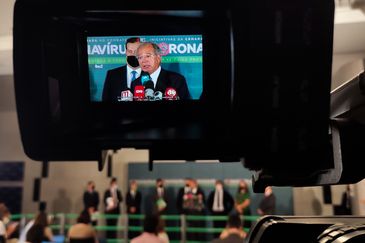 Presidente da Câmara dos Deputados, deputado Rodrigo Maia e o Ministro da Economia, Paulo Guedes,durante entrevista coletiva da Frente Parlamentar da Reforma Administrativa