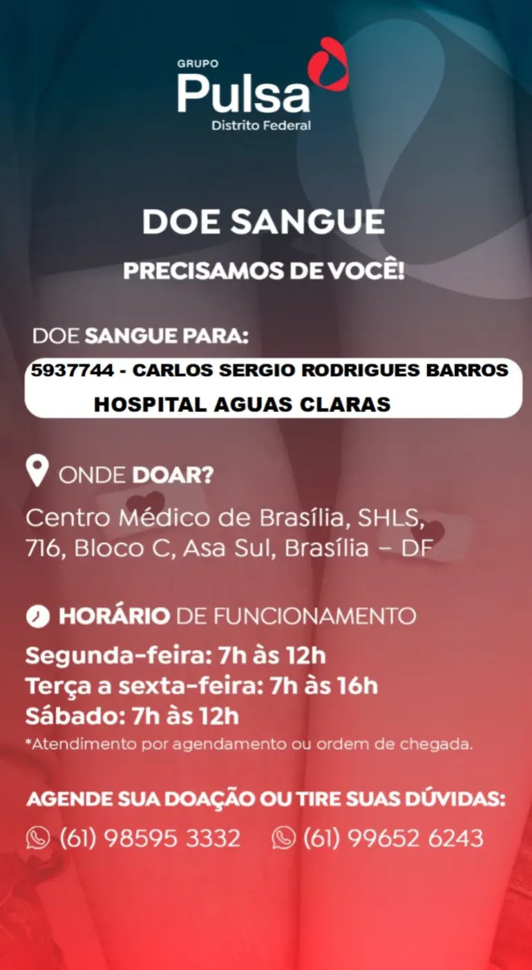 Ajude a Salvar Uma Vida: Doe Sangue para Carlos Sérgio Rodrigues Barros